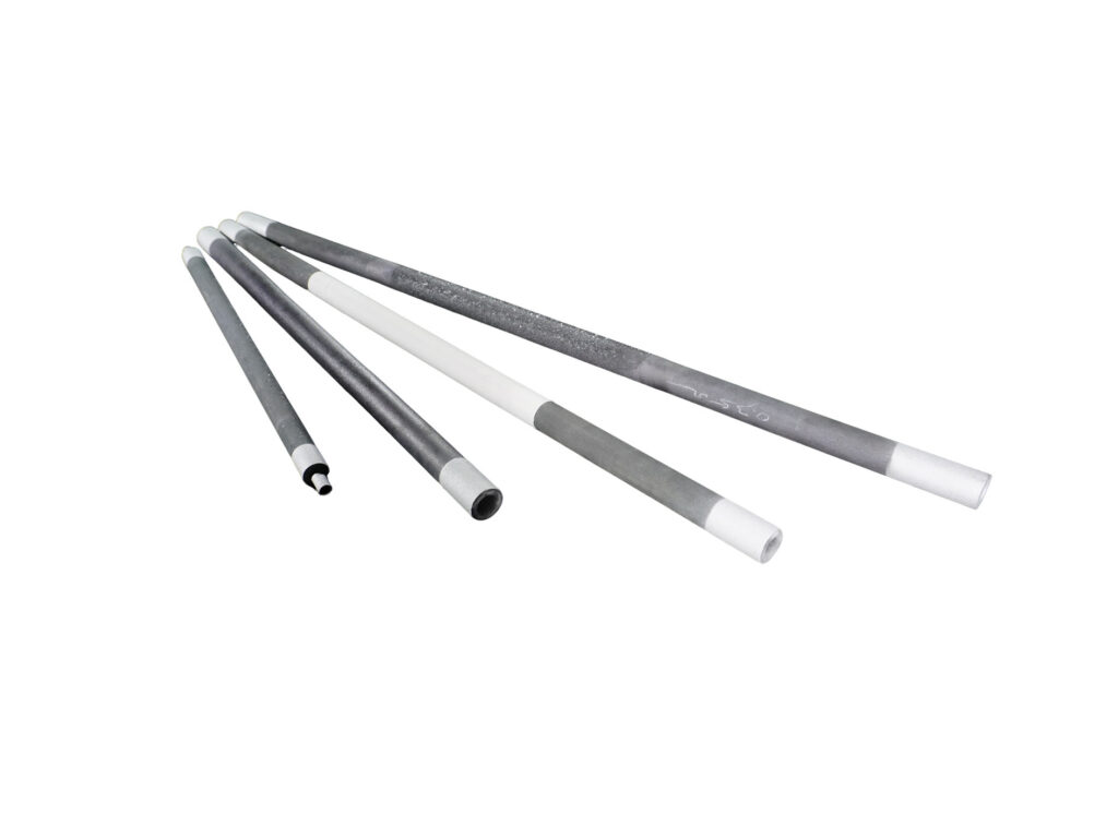 Multiple silicon carbide heating rods arranged for dimensional inspection and replacement planning