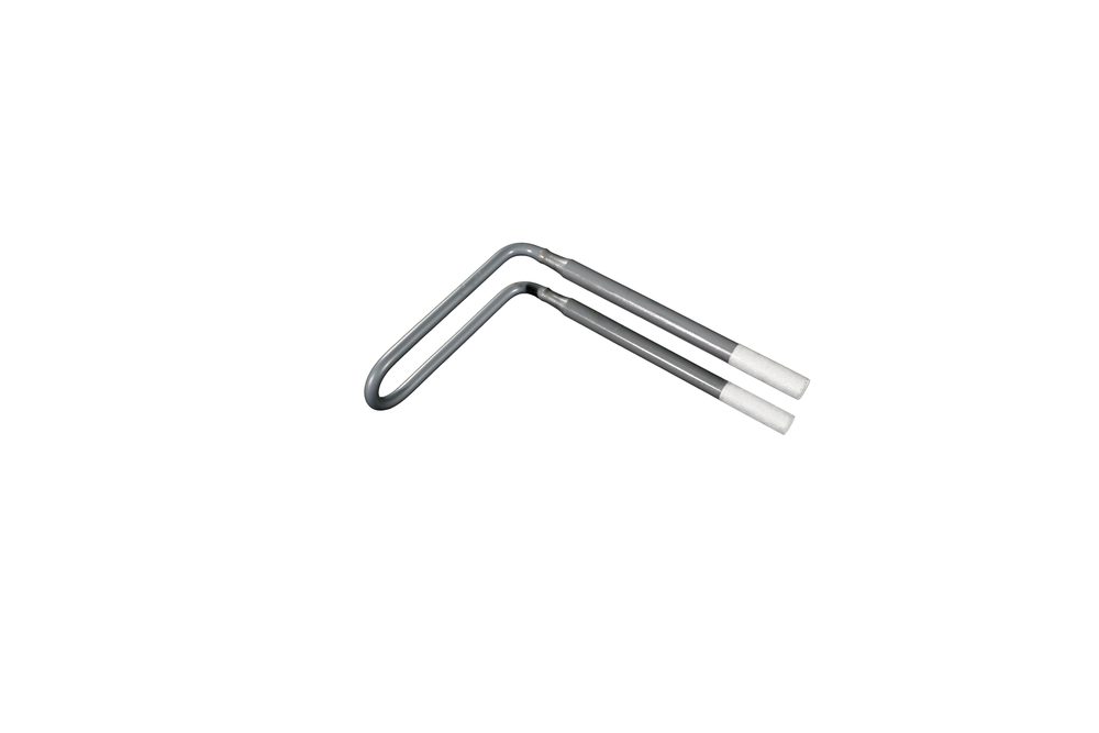 L-shaped MoSi2 heating element with a bent hot-zone layout for compact furnace installation